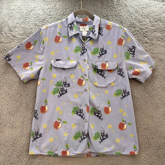 Partners Mervyns Vintage Women's Medium Short Sleeve Button Up Shirt Fruit - Picture 1 of 9